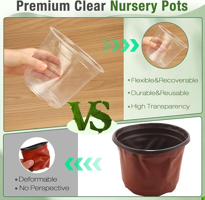 7 Inch Large Clear Nursery Pots with Drainage, 15 Pack Plastic Pots for Plants, Clear Plant Seedling Pots for Indoor & Outdoor Gardening (7 inch)