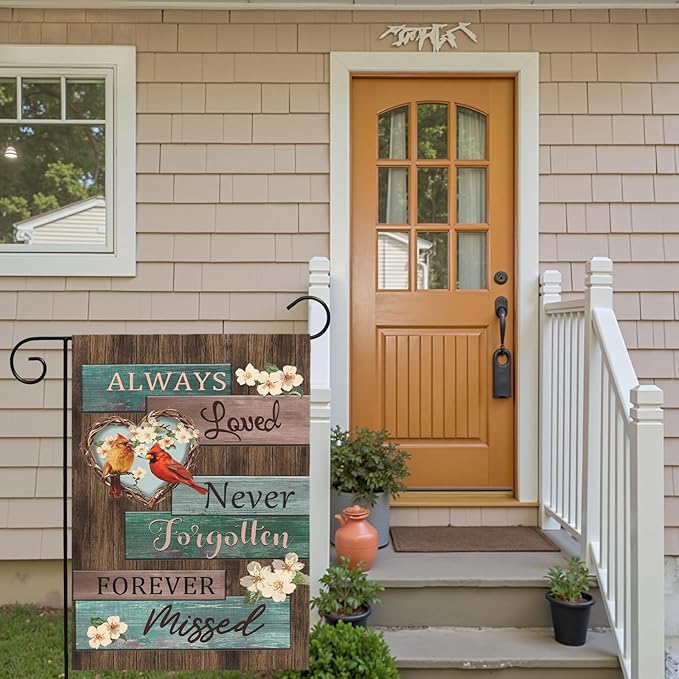 Cardinal Memorial Garden Flag Always Loved Never Forgotten Forever Missed Spring Summer Remembrance Yard Flags Red Bird Sympathy Outdoor Decor House Banner Double Sided 12x18 Inch Lawn Porch
