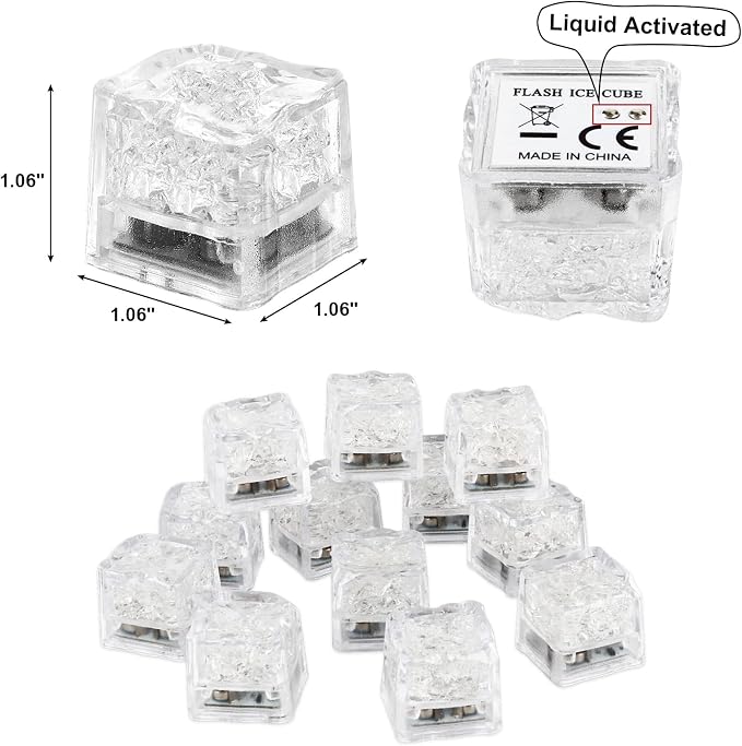 Light Up Ice Cubes for Drinks, 48PCS White LED Ice Cubes Liquid Activated, Glow in The Dark Waterproof Ice Cubes for Home Bar Supplies Summer Party Wedding Decor