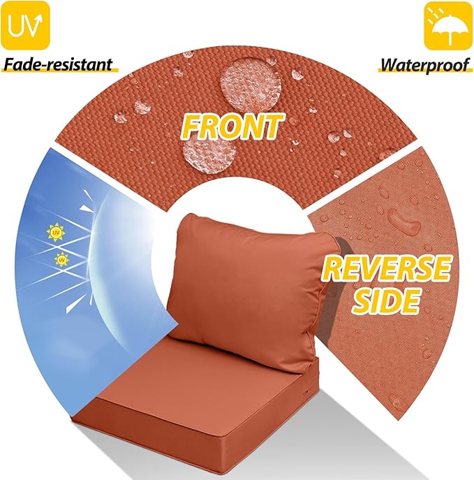 AAAAAcessories Outdoor Seat Cushions for Chairs, Fade-Resistant, Waterproof Patio Furniture Replacement Cushions, 23.5" x 25.5" x 5" + 23.5" x 19", Rust