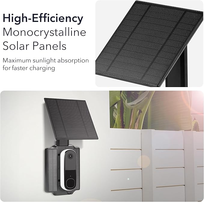 Wasserstein Doorbell Solar Charger with Built-in Battery Compatible with Arlo Video Battery Doorbell 2K (2nd Gen), WYZE Wireless Duo Cam & eufy E340/C30/C31 Doorbell (2.5W)