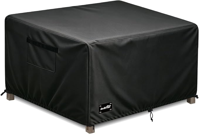 JinHrtoyi Patio Square Table Cover,32Wx32Dx16H Inches 100% Waterproof Heavy Duty Outdoor Coffee Table Cover,Black Minimalism Style Outdoor Furniture Covers