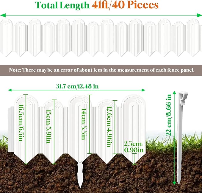 Ruppence 40Pcs 42ft (5.5'' Exposed Height) Landscape Edging Border, Flowerbed Garden Edging Border, Bendable Plastic Lawn Edging,White Flower Bed Edging Borders for Landscaping