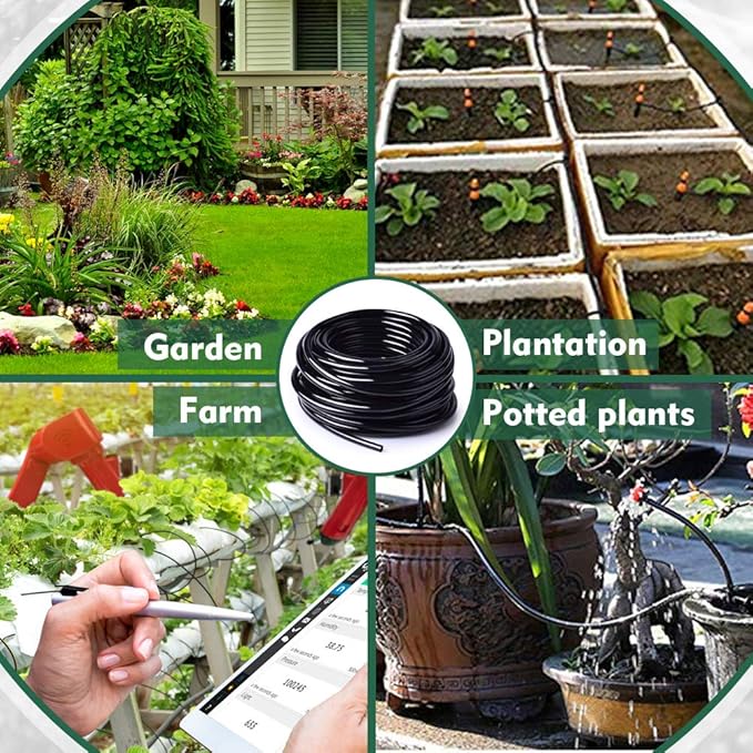 Bonviee 100ft 1/4 inch Drip Irrigation Tubing – Flexible, Durable Hose, Compatible with 1/4" Barbed Tee, Micro-Emitters & Misters, Easy Install for Home Garden Extension