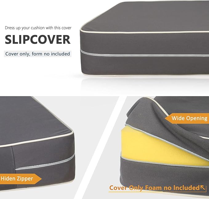Porch Shield Outdoor Cushion Slipcovers Patio Chair Seat Cushion Covers Set 4 Waterproof Fade Resistant 23 x 23 x 4 inch, Dark Grey