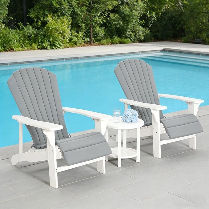 Adirondack Chair Cushion Set of 2 Indoor Outdoor Furniture Cushions Rocking Chair Cushions with Straps Replacement Folding Patio Chair Pad All-Weather Patio Chair seat Cushion（Grey）