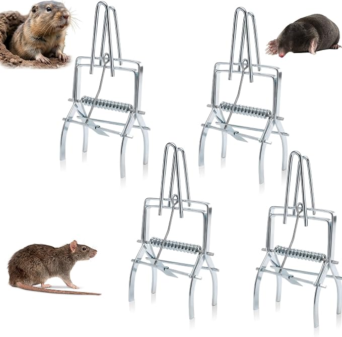 4 Pack Mole Traps, Reusable Easy-Set Mechanical Trap for Lawns, Gardens and Farmland