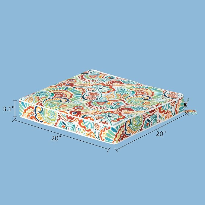 COZYVIDA Outdoor Chair Cushions Set of 4, 20"x20" Square Seat Pads with Tie Straps and YKK Zippers, 30D High-Density Foam, Water-Resistant Fabric,UV-Resistant 1000+ Hrs