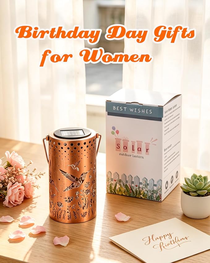 ANYTALK Birthday Gifts for Women Mom Grandma, Hummingbird Solar Lanterns Outdoor Waterproof, Hanging Solar Lights for Yard, Patio, Porch, Garden Decor