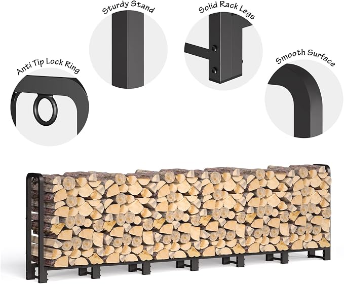 SunyesYoon Firewood Rack Outdoor 80in with Waterproof Cover - Heavy Duty Log Rack Indoor Holder, Upgraded Adjustable Fire Wood Racks, Storage Organizer Stand Tool for Fireplace, Black