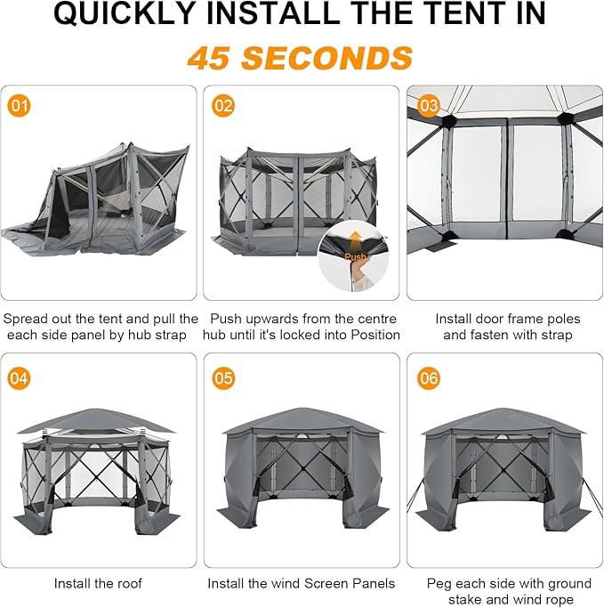 COBIZI 12x12 FT Pop Up Canopy Stargazing Tent, Gazebos On Clearance with Removable Roof, Screened in Gazebo, Screen Tents Portable carpas para Patio for Outdoor Camping,Backyard, Garden,Grey(Pro)
