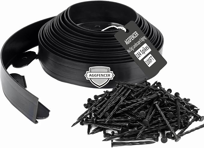 4 in x 100 Ft Garden Landscape Edging, No Dig Garden Edging Border Kit with 184 Pcs Spikes for Flower Bed Lawn Yard Grass Black
