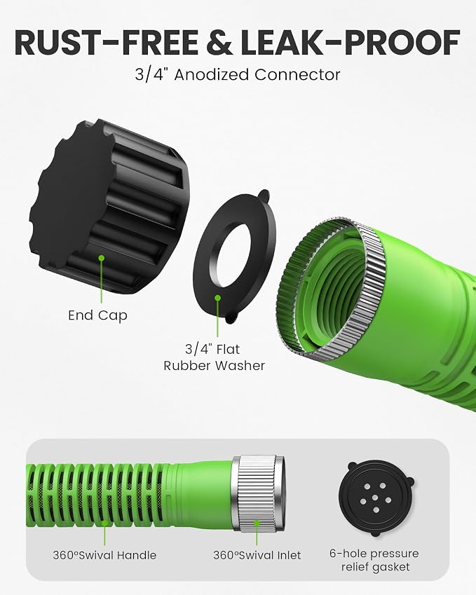 RAINPOINT 200FT Flat Soaker Hose for Garden (50FT x 4 Pack), Flexible & Leakproof Drip Hose with Anodized Aluminum Fittings, Double Layer 80% Water-Saving Irrigation Hose, Green