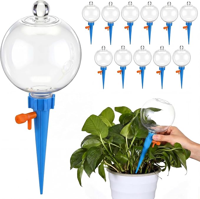 12 Pcs 17oz Plant Self Watering Globes for Indoor Outdoor Adjustable Plants Plastic Water Bulbs Top to Fill Plant Self Watering Planter Insert Water Devices System Spikes Stakes (Blue)