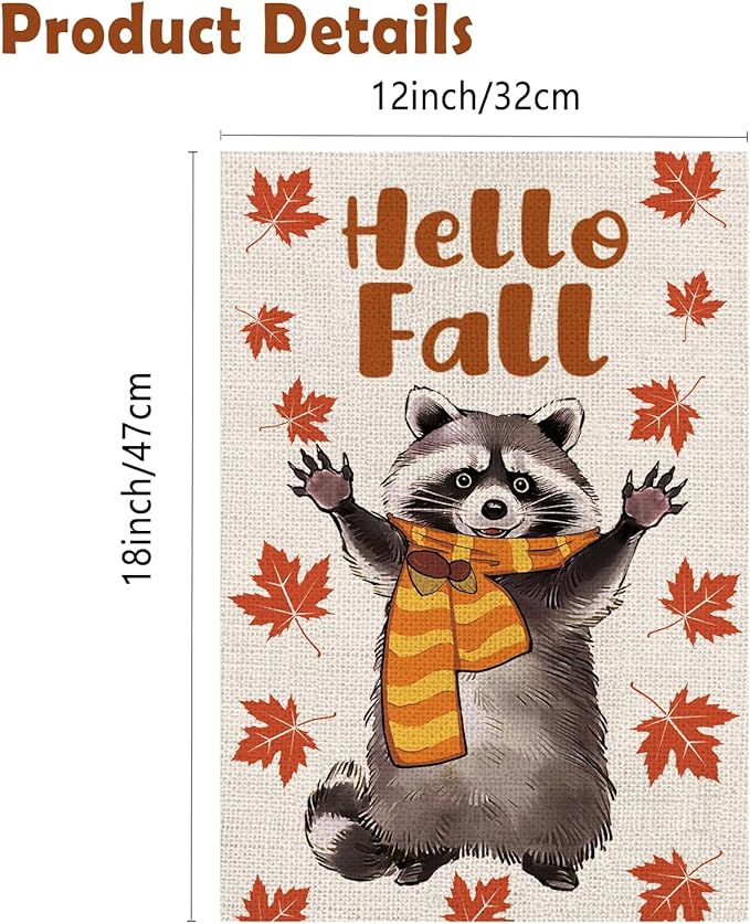 Funny Raccoon Garden Flags Seasonal Flags Set of 11 Double Sided Holiday Farmhouse Outdoor Yard Lawn Home Decorations 12.5x18 Inch