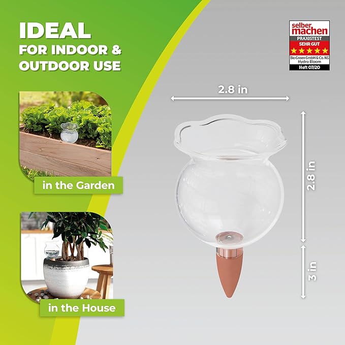 BioGreen Plant Self-Watering Globe HYDRO BLOOM | 1 Cup | Vacation Irrigation | Ideal for Indoor/Outdoor Use | Durable UV-Resistant Plastic Waterer