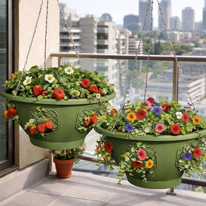 Ultimate Hanging Baskets - Strawberry, Tomato, Flower, and Herb Outdoor Planters - Use Garden Pots for Growing Plants Outside On A Deck, Fence, or Balcony (20, Sagebrush Green)