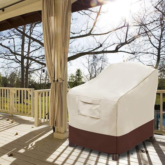 Vailge Patio Chair Covers, Lounge Deep Seat Cover, Heavy Duty and Waterproof Outdoor Lawn Patio Furniture Covers (1 pack-Medium Beige & Brown)