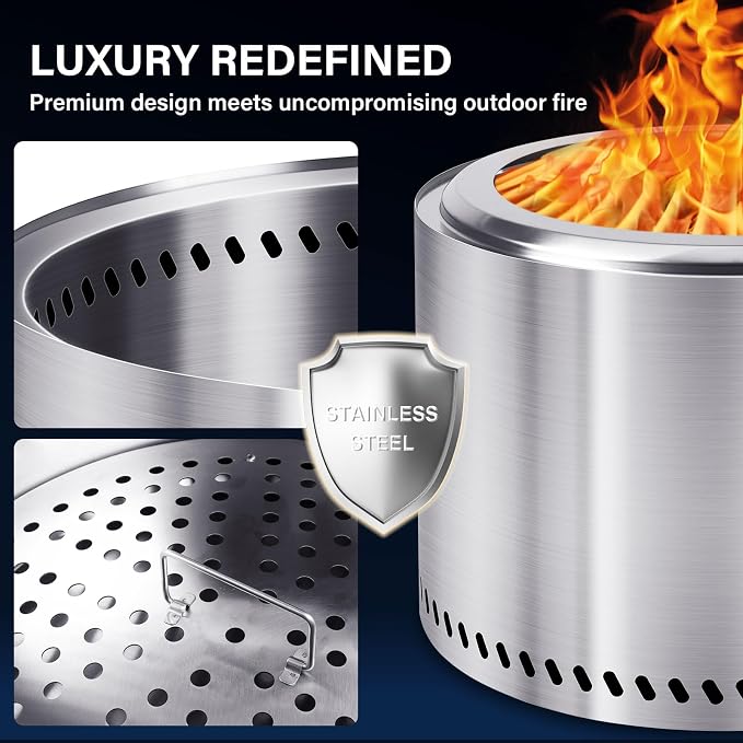 HGD 20 Inch Smokeless Fire Pit Outdoor, Stainless Steel Wood Burning Firepit with Secondary Combustion, Backyard Patio Stove for Garden BBQ & Bonfire
