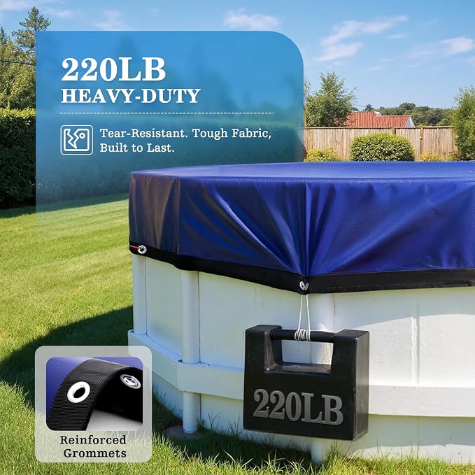 UIRWAY [200GSM Heavy Duty] 14FT Winter Pool Cover 2025 Upgrade Pool Cover for Above Ground Round Pools, UV & Cold Resistant Swimming Pool Cover, Tearproof Tarp with Cable System