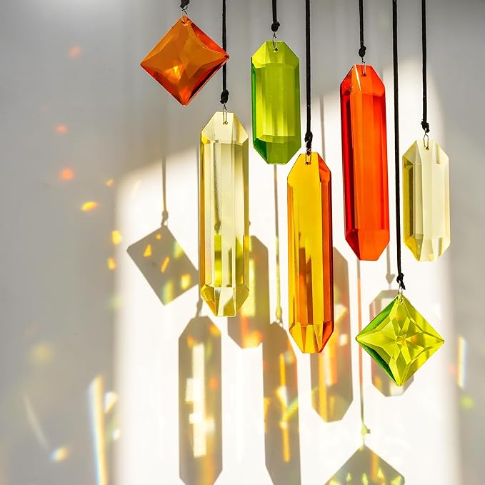 HDCRYSTALGIFTS 7PCS Crystal Prisms Suncatcher for Window Hanging, Rainbow Sun Catchers Indoor Window, Home Garden Thanksgivng Day Christmas Decorations (Season Design)
