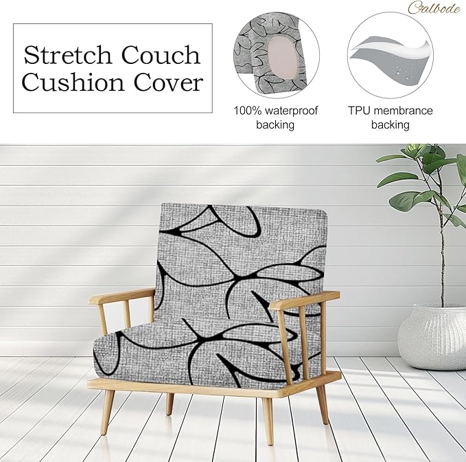 CALBODE 12PCS Waterproof Patio Sofa Covers with Elastic Floral Printed Stretch Outdoor Cushion Seat Covers Set of 12 Wicker Chair Washable Replacement(Grey,Cushions Not Included)