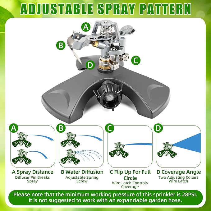 Reallnaive 3 Pcs Adjustable Oscillating Sprinkler 4 Way ABS Lawn Sprinkler Covers 4000 Sq. ft 16 Nozzle with Quick Connect for Garden Large Area Watering (ABS Base)