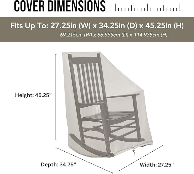 Shine Company Weatherproof Outdoor Rocking Chair Cover Set of 2, 100% Woven Polyester, Elastic Cord with Toggle, Gray, 2-Pack