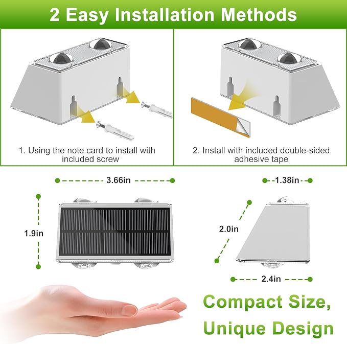 LANSOW Solar Fence Lights 12 Pack, Solar Powered Lights Outdoor Waterproof, 9-Mode Warm/Cool White & RGB Up-Down Led Spot Wall Lights Dusk to Dawn Decor for Backyard, Deck, Patio, Pool, Railing(White)