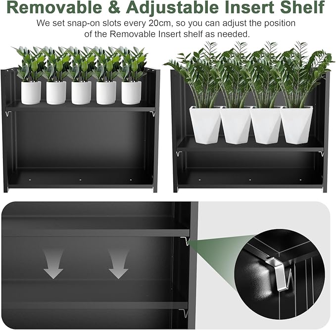 Nessxa Tall Metal Planter Box for Outdoor Plants 30" L x 12" W x 24" H, Heavy Duty Steel Large Planter Box with Removable Insert Shelf, Modern Décor for Tall Plants, Trees, Flowers (Black)
