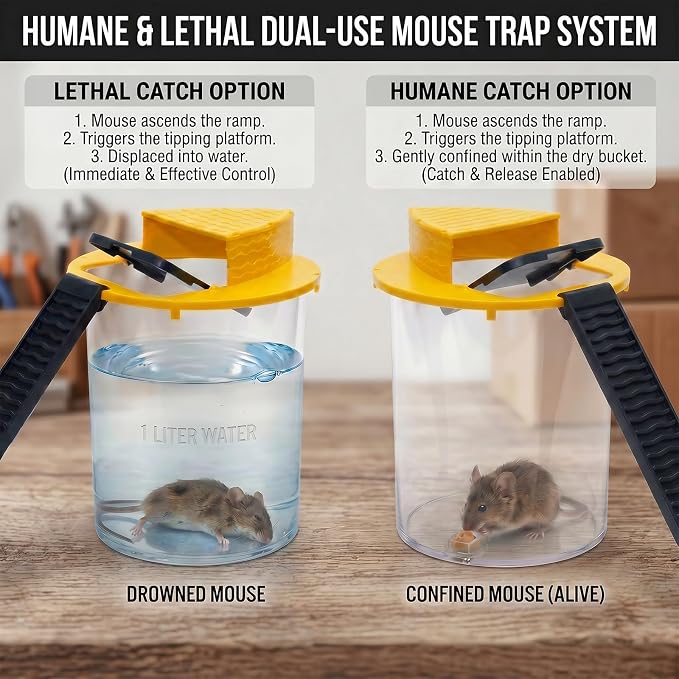 Mouse Trap Bucket 5 Gallon Mouse Bucket Trap Flip Lid, Reusable Rat Trap, Eco-Friendly Bucket Rat Trap, Mouse Traps Indoor for Home, Rat Traps Outdoor (Yellow-2Packs)