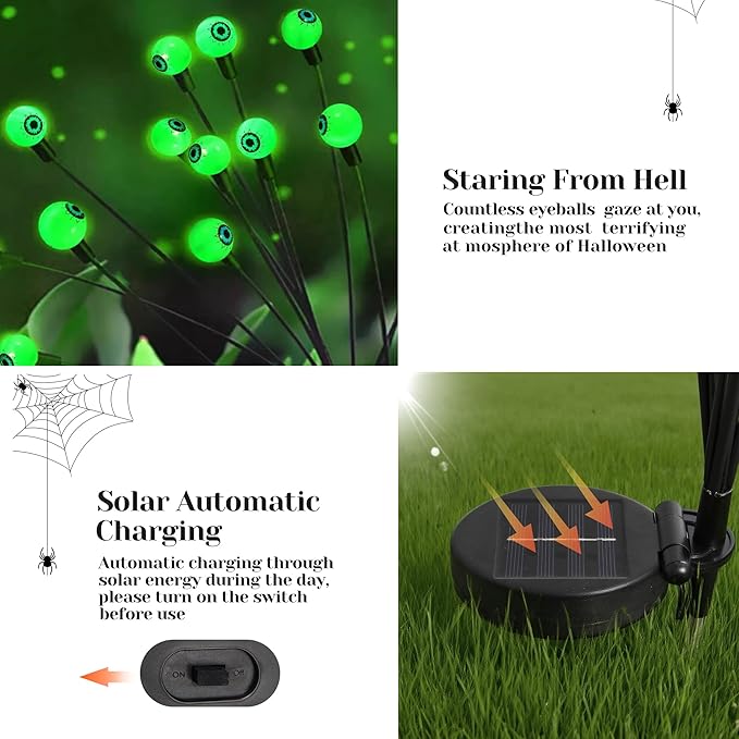 Fansafurn Solar Halloween Eyeball Lights Outdoor, 8 Color-Changing LED Eyes with Stakes, IP65 Waterproof Realistic Swinging Eyeballs, Solar Powered Halloween Decorations for Lawn, Garden, Yard, Porch