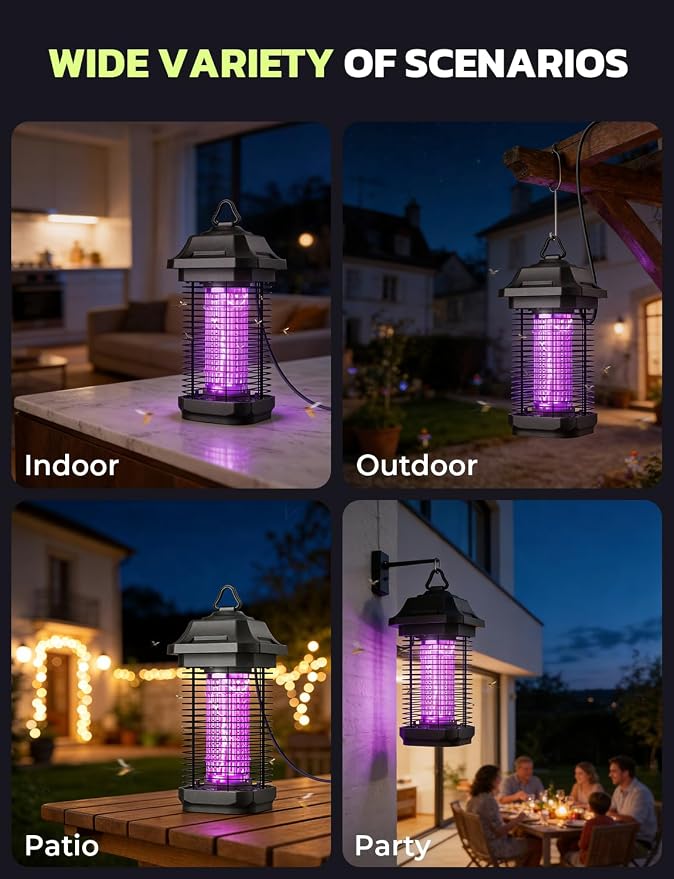 YISSVIC LED Bug Zapper Outdoor, Indoor Bug Zapper, Powerful Electric Mosquito Zapper,LED Fly Zapper Indoor, Mosquito Killer with 5.9ft Power Cord for Home Office Restaurant