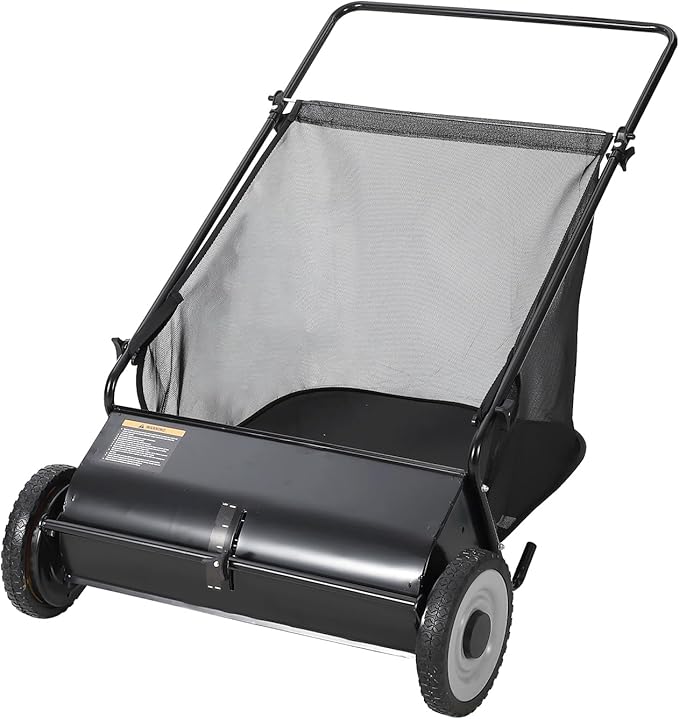 Heavy-Duty 26-Inch Hand-Push Lawn Sweeper with 7 Cu.ft. Collection Bag & Adjustable Brush Reel - Ideal for Picking Up Grass, Leaves, and Yard Debris on Any Terrain