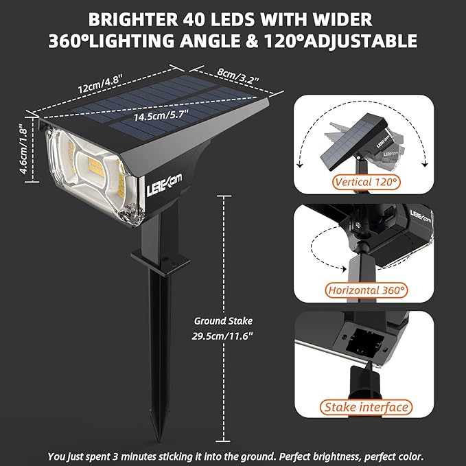 LEREKAM Solar Spot Lights Outdoor Landscape Lights, 40 LEDs Solar Landscape Spotlights Outdoor Waterproof Auto On/Off Garden Lights, Outdoor Lights for Yard Palm Trees Driveway Patio Pool
