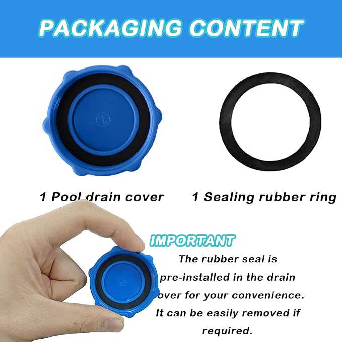 P01006 Drain Valve Cap for Bestway and Coleman Above Ground Pool, Heavy Duty Pool Drain Valve Cap Replacement 2 Pack (Blue)