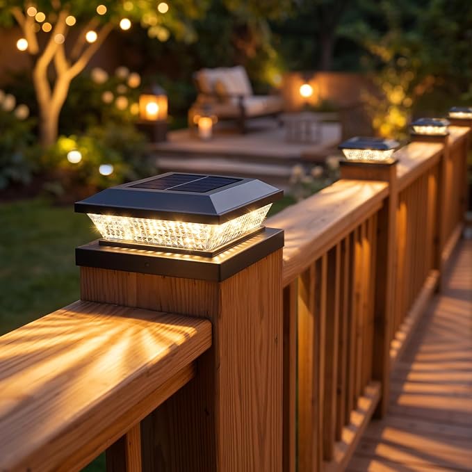 Mlambert 4x4 Solar Post Cap Lights Outdoor 4 Pack, Waterproof Solar Fence Light for Wooden/Vinyl Post, 2 Color Outside Deck Patio Porch Decor, Black