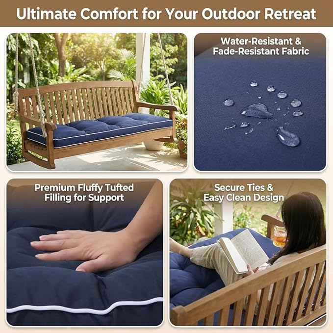 3 Seat 57 Inches Outdoor Porch Swing Cushions,Water-Resistant Tufted Patio Swing Replacement Cushions
