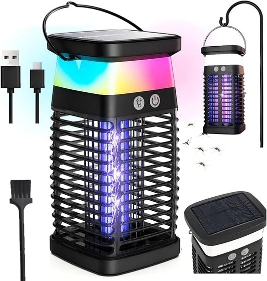Solar Bug Zapper Outdoor & Indoor, 4200V Electric Mosquito Killer w USB Rechargeable 4000mah Battery, Waterproof Fly Trap for Gnat, Fruit Fly, Moths, Portable Pest Control for Indoor, Outdoor