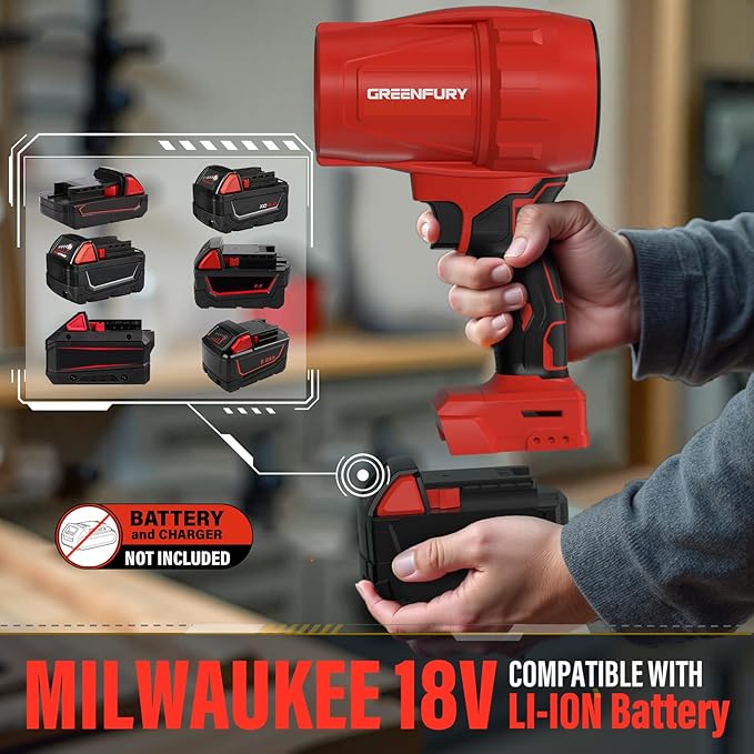 Cordless Leaf Blower Compatible with Milwaukee 18V Battery, 430 CFM 125 MPH Powerful Airflow - Lightweight Handheld Blower for Patio, Debris, Leaves & Snow Removal (Battery Not Included)