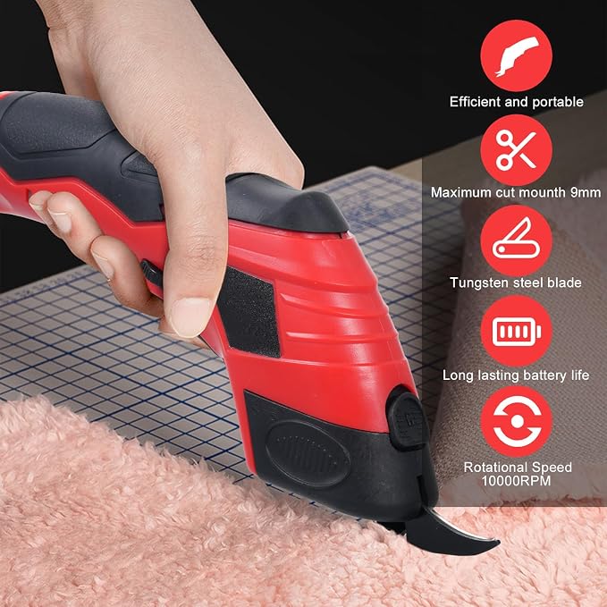 Cordless Scissor with 3pcs Replaceable Blades, Power Shears with 4.2V 2000mAh Rechargeable Lithium-Ion Battery for Fabric Leather Carpet Plant Stems Rigid Cardboard PVC Plastic Board