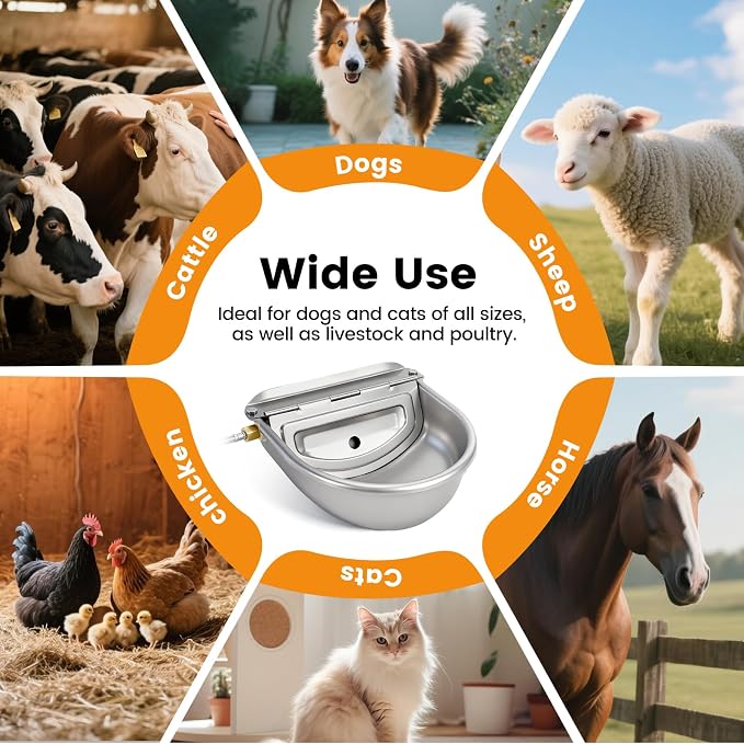 Large Automatic Dog Water Dispenser Outdoor, Auto Refill Water Bowl for Dogs Cats, Livestock Waterer 304 Stainless Steel Water Bowl for Pig Cow Goat Sheep Deer Chicken (Large)