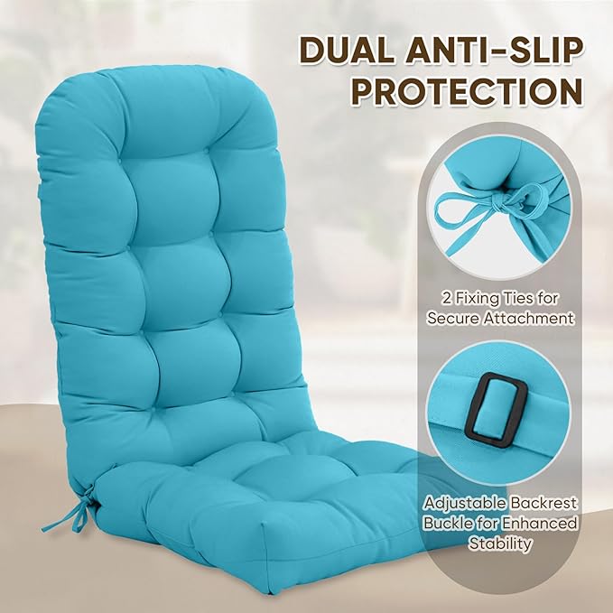 COOS BAY High Back Adirondack Chair Cushions for Outdoor Furniture, 49x20x5 in Water-Resistant Thick Tufted Patio Chair Cushions with Secure Straps, Set of 2, Blue