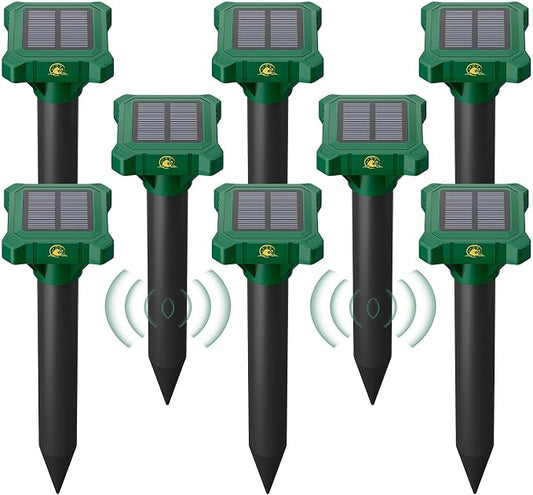 8 Pack Mole Repellent Solar Powered, Gopher Repellent Ultrasonic for Lawns, IP65 Waterproof Mole Deterrent for Yard, Outdoor Pest Control for Groundhog, Vole, Armadillo, Chipmunk, Snake