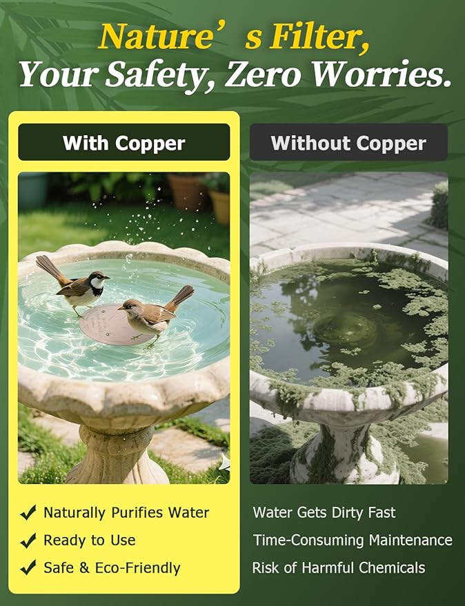 Mellbree Bird Bath Copper Disk & Clean Set, 0.6mm Reinforced 99.99% Pure Copper Cleaning Disk with Cleaning sponges Sandpaper and Microfiber Cloths for Cleaning Bird Baths and Bird Bath Disk