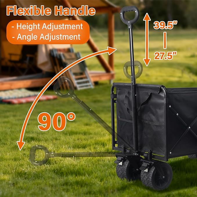 Extra-Large Heavy-Duty Wagons carts Foldable with 600-lbs Capacity & Giant 4" All-Terrain Tank Wheels – Ideal for Beach, Camping, Grocery Hauling and Outdoor Adventures