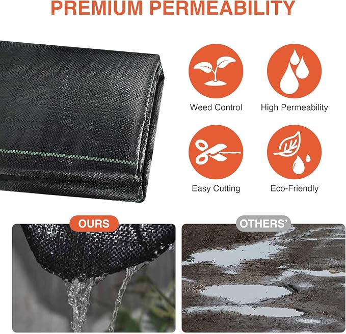 4ftx100ft Weed Barrier Landscape Fabric Heavy Duty, Premium 3.2oz Gardening Weed Control Mat, Ground Cover for Gardening, Farming with 20 U-Shaped Securing Pegs
