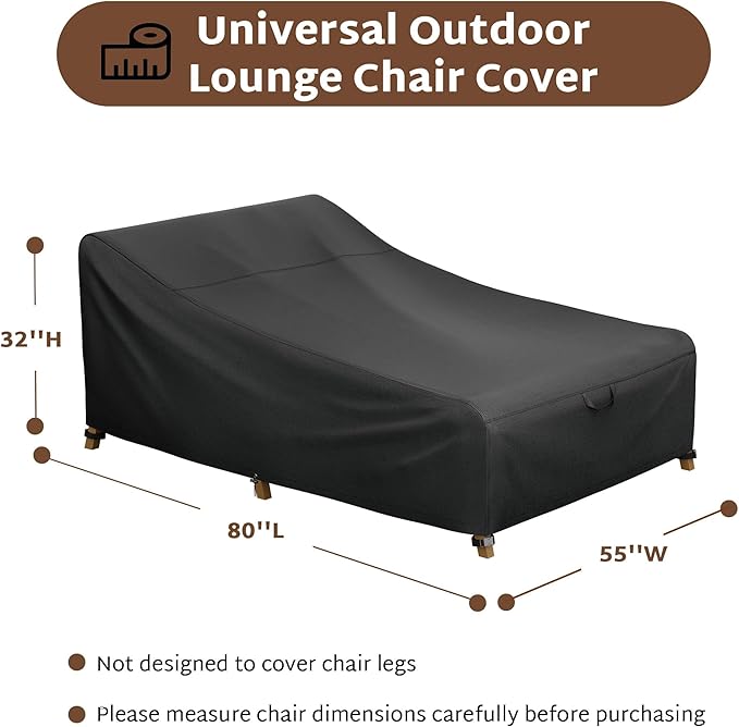 iBirdie Outdoor Double Wide Chaise Lounge Cover 80L x 55W x 32H inch Waterproof Patio Furniture Covers Lawn Pool Chair Cover 1 Pack Black