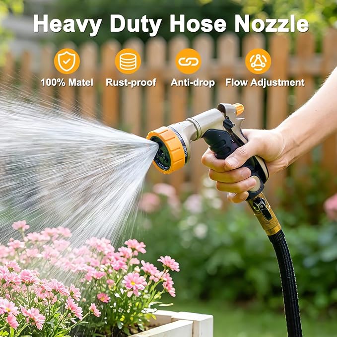 FANHAO Heavy Duty Garden Hose Nozzle, 100% Metal Rear Trigger Hose Sprayer for Garden Hose High Pressure, 7 Spray Patterns Water Hose Nozzle for Plants Watering, Cars Washing & Pets Bathing