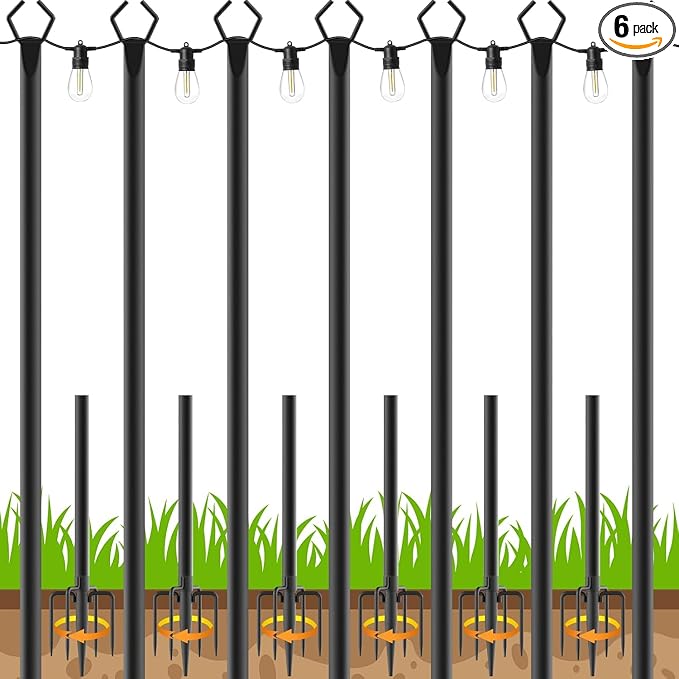 AHRLHR 7 Pack String Light Poles,Poles for Outdoor String lights10 Ft Metal Poles with Fork for Outdoor String Lights,Outdoor Light Poles with Fork,Patio,Deck,Backyard